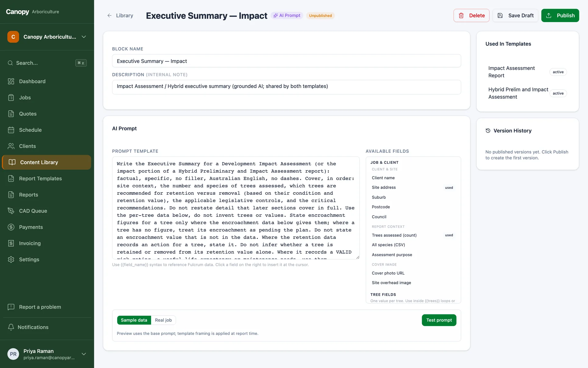 A content block editor with formatting tools