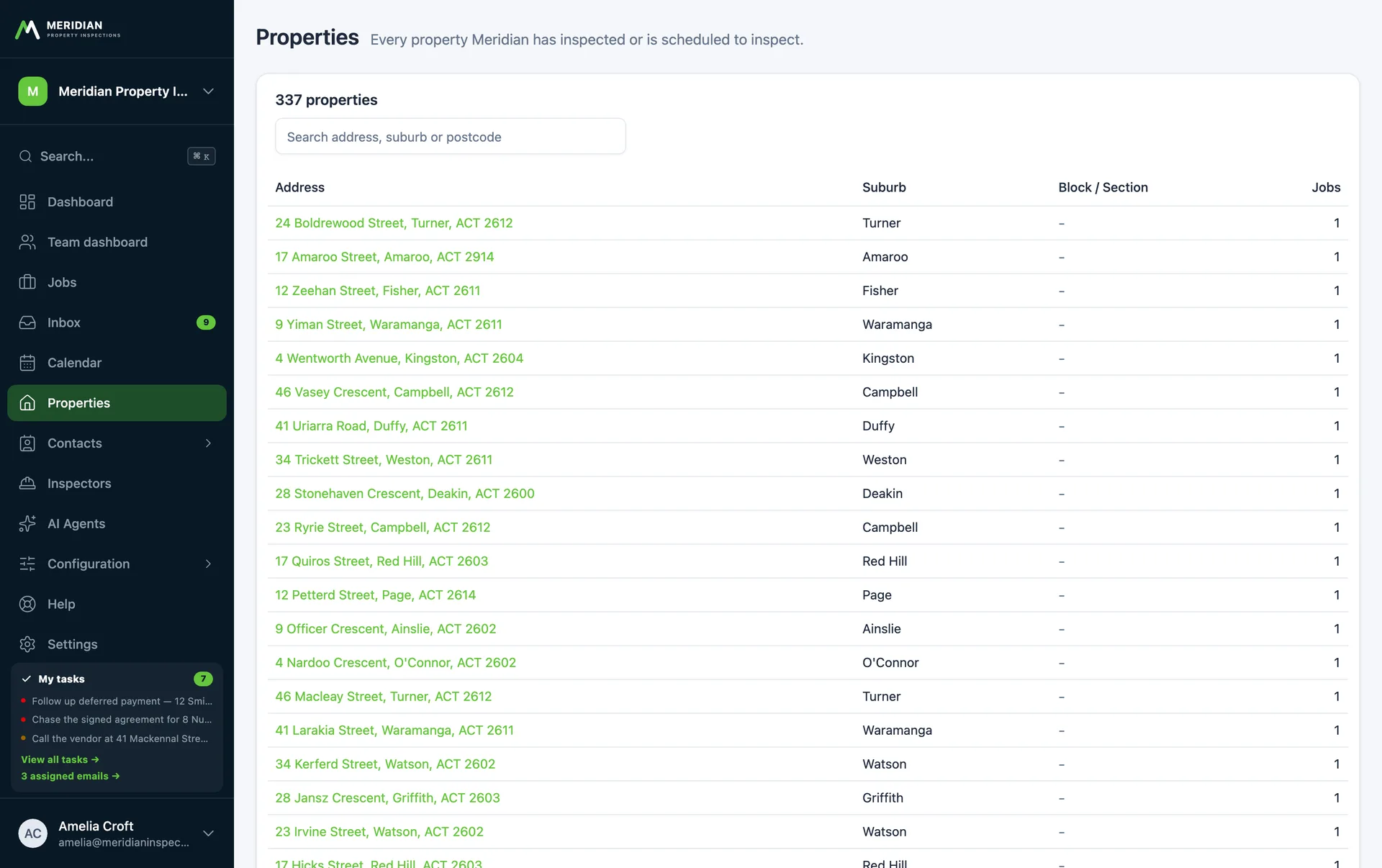 The property register with inspection history per address