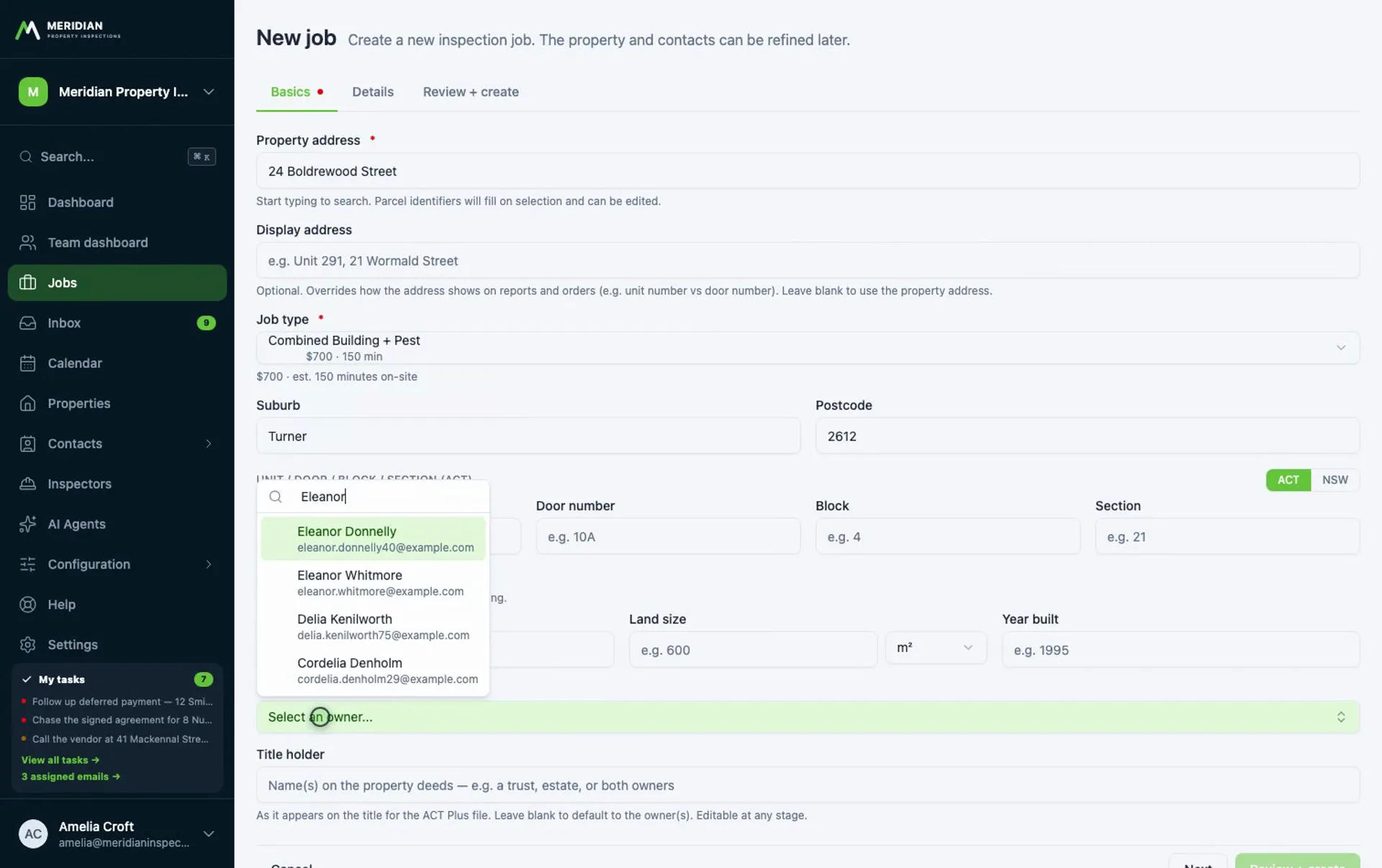 Screen recording of a booking being taken from start to created job