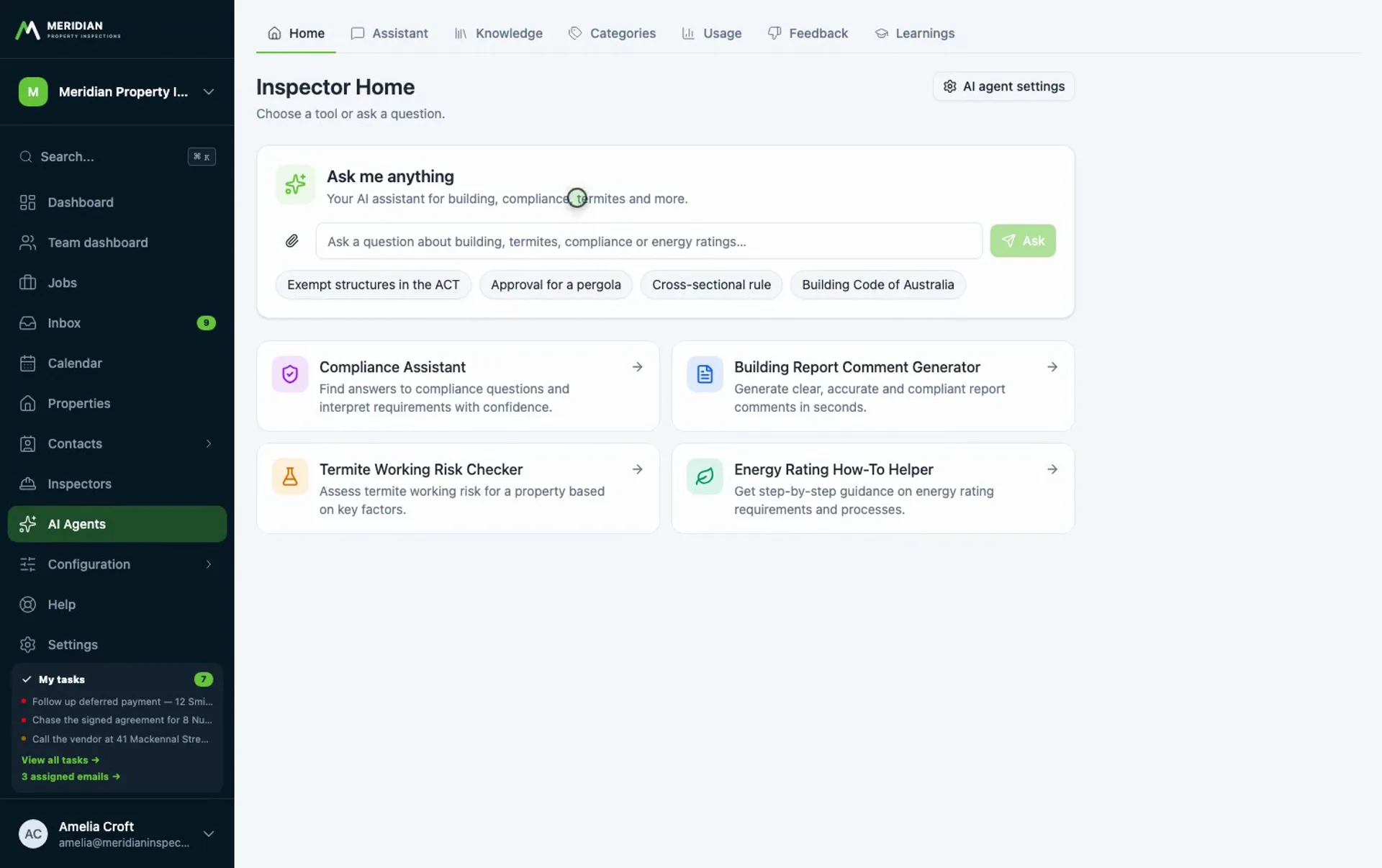 Screen recording of the AI assistants, their knowledge base and authority hierarchy