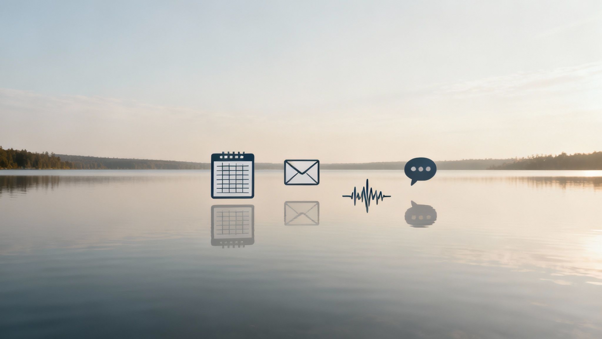 A serene, expansive lake reflecting the sky, symbolising a datalake.