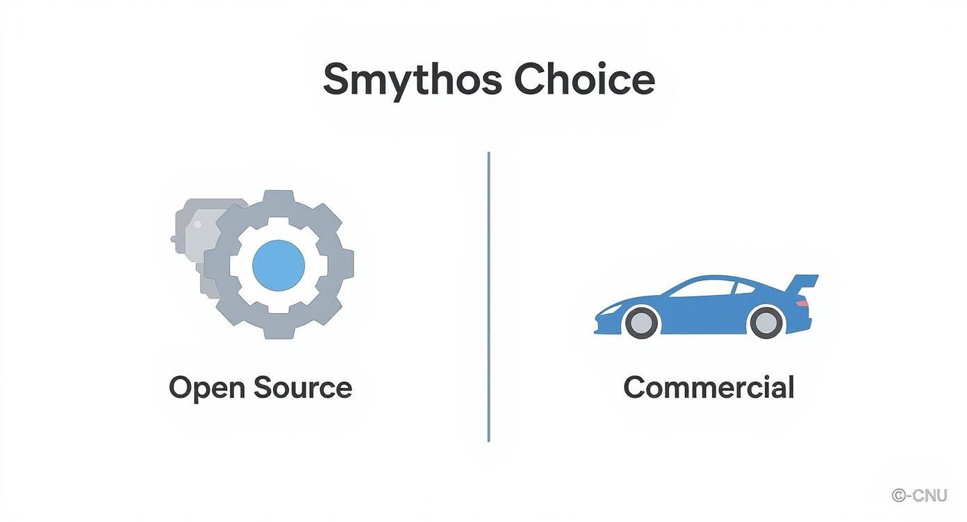 Infographic comparing the open-source and commercial versions of Smythos