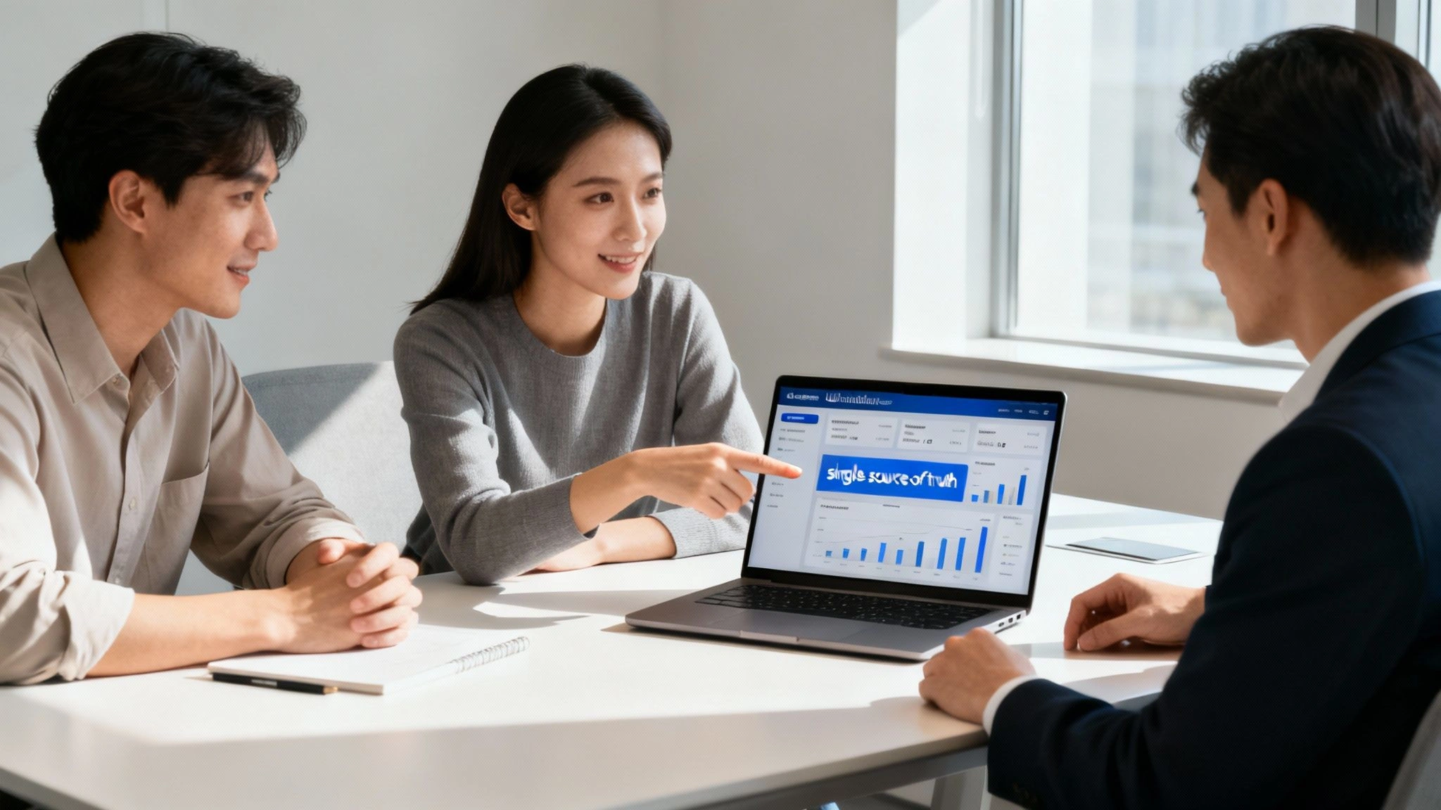 A person at a desk looking at charts and graphs on a computer screen, representing the business benefits of integration.