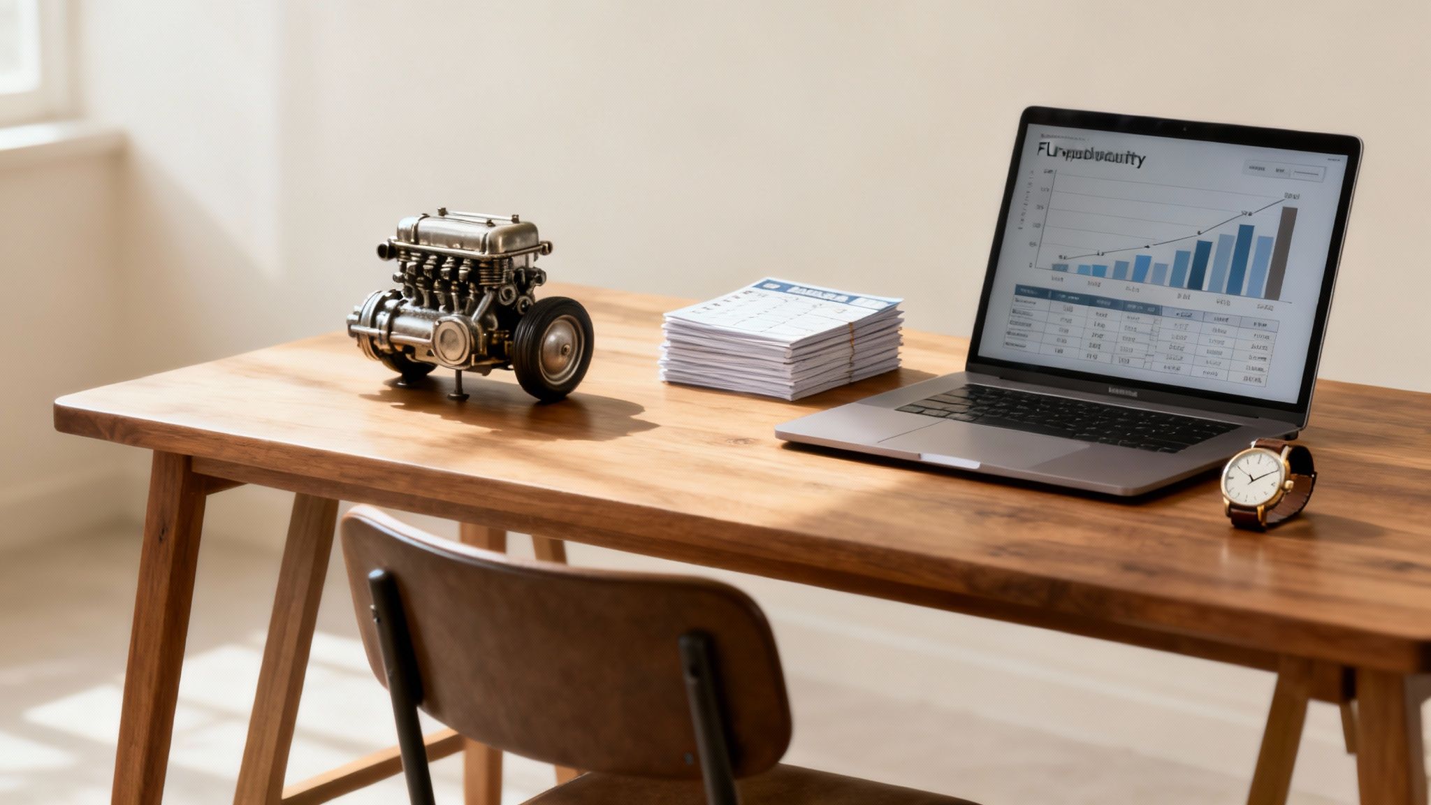 A focused individual works diligently at their desk, surrounded by organized chaos, embodying the concept of being busy but not necessarily productive.