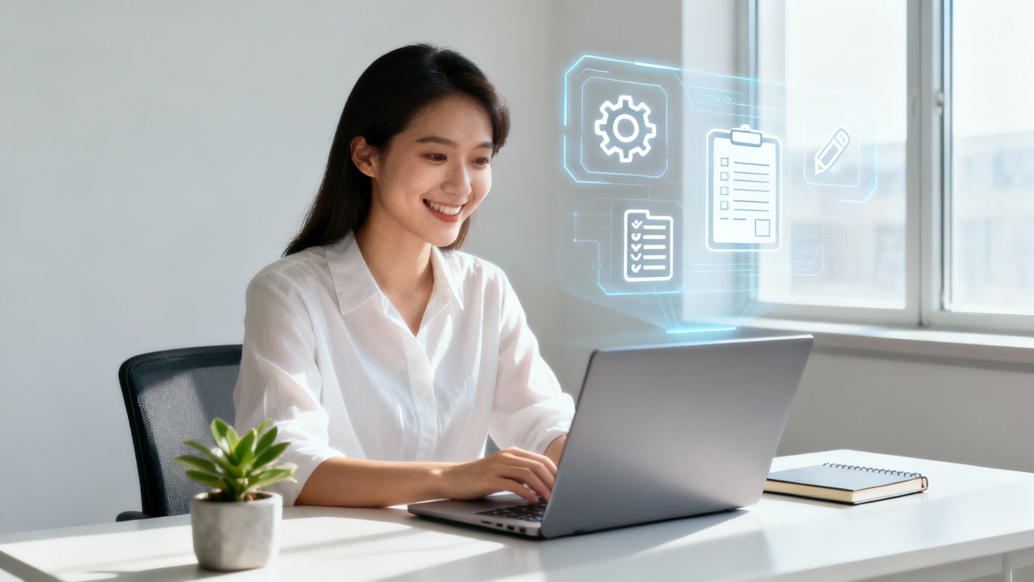 A person at a desk sketching out a business plan on paper, representing a practical approach to boosting productivity.